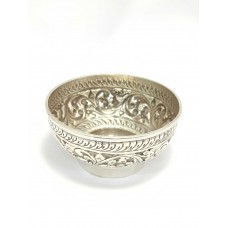 Handmade Dish Bowl 925 Sterling Solid Silver Indian Traditional Hand Engraved D